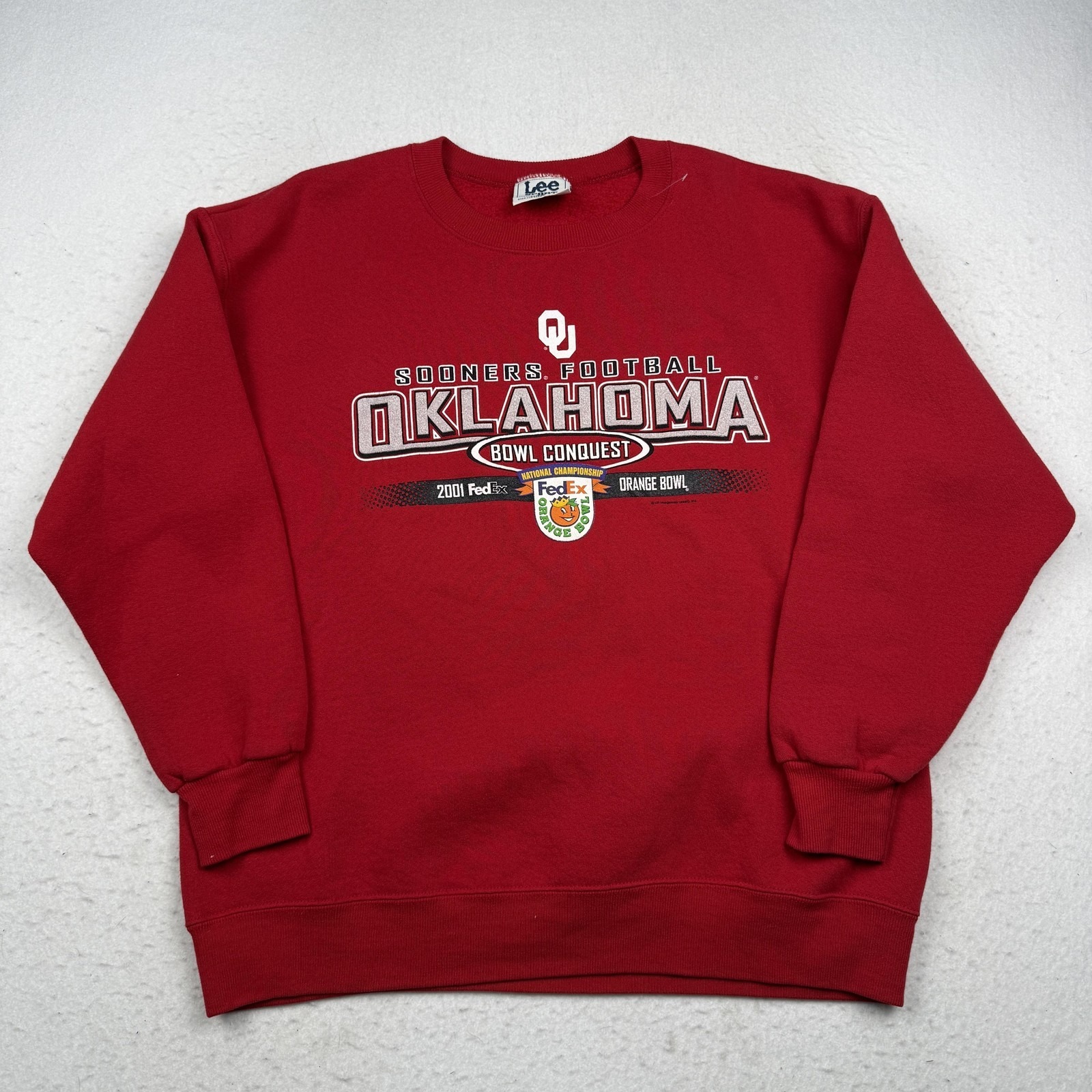 Vintage Oklahoma Sooners Sweatshirt Mens L Red Ncaa Football 2001 Orange Bowl